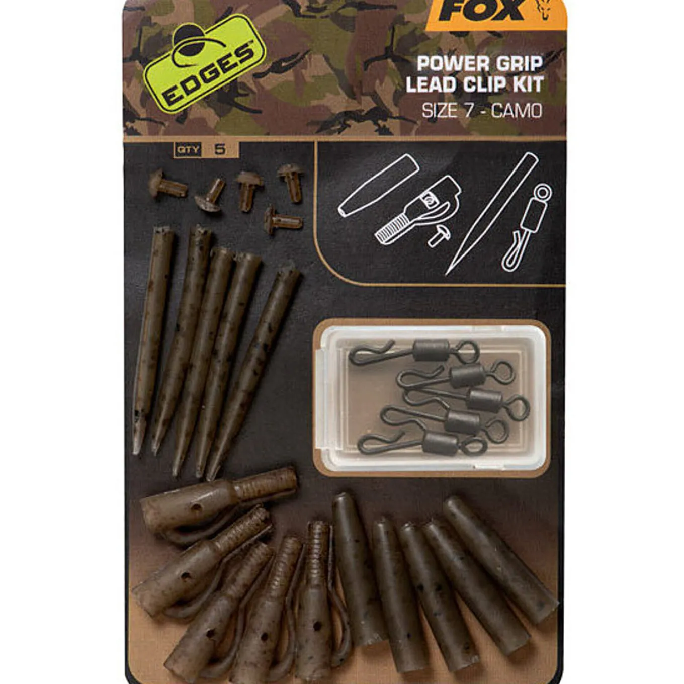 Fox Edges Camo Power Grip Lead Clip kit Size 7